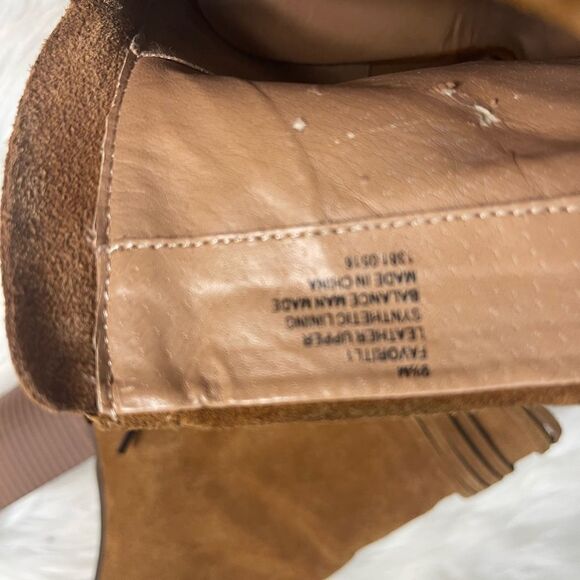 Nine West leather suede Brown Fringe ankle Boots Peep toe back zipper SZ9.5M - Picture 8 of 12